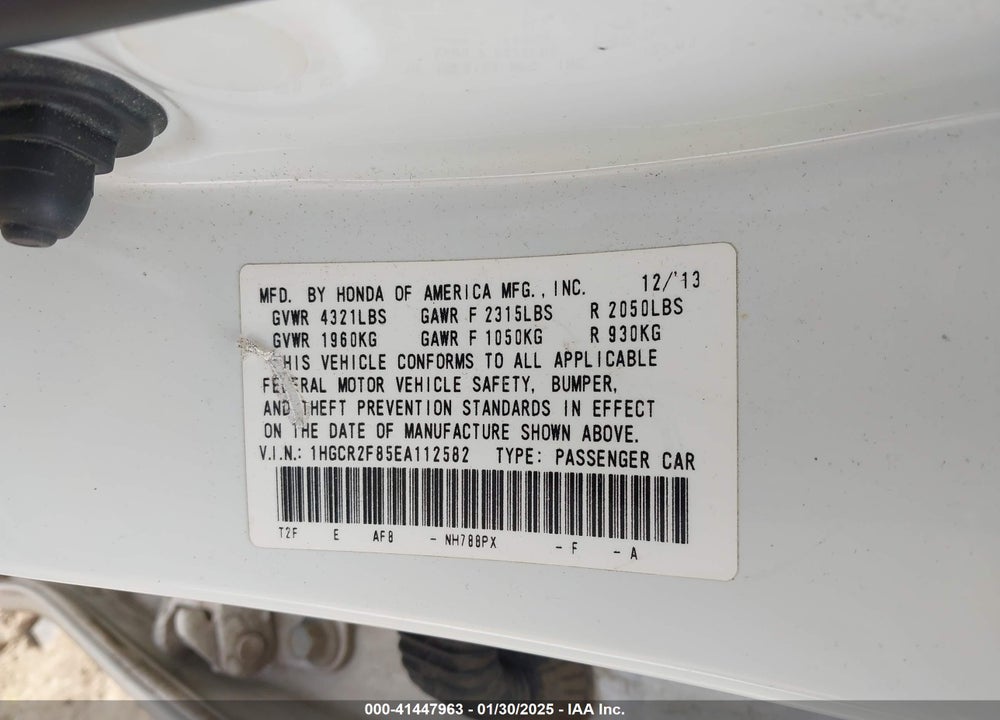 2014 HONDA ACCORD VIN: 1HGCR2F85EA112582