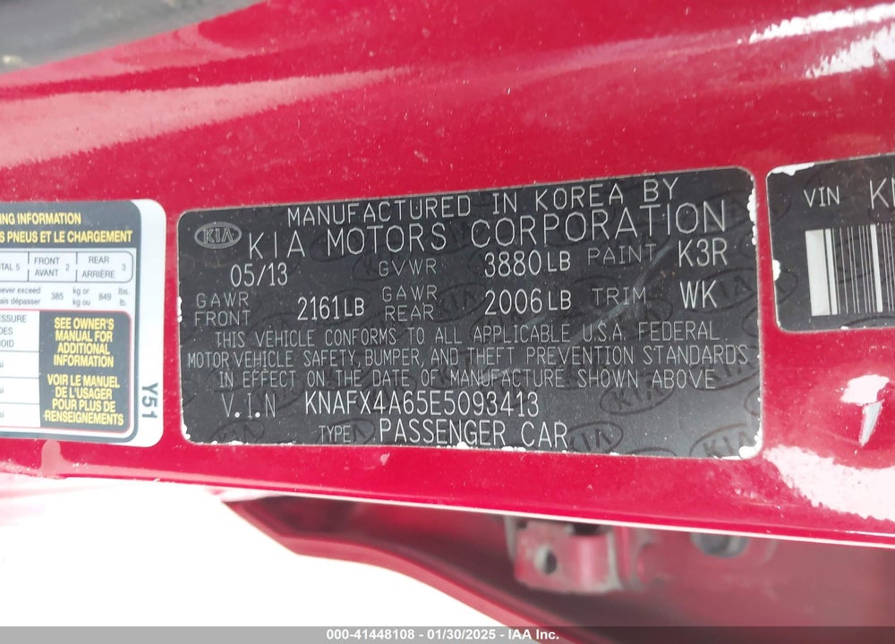 2014 KIA FORTE LX VIN: KNAFX4A65E5093413