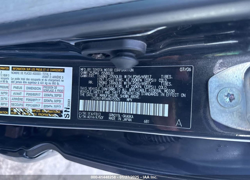 2006 TOYOTA 4RUNNER SR5 SPORT VIN: JTEBU14R568075505