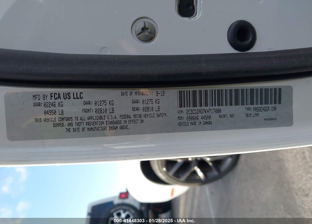 2019 DODGE CHALLENGER VIN: 2C3CDZAG7KH717080