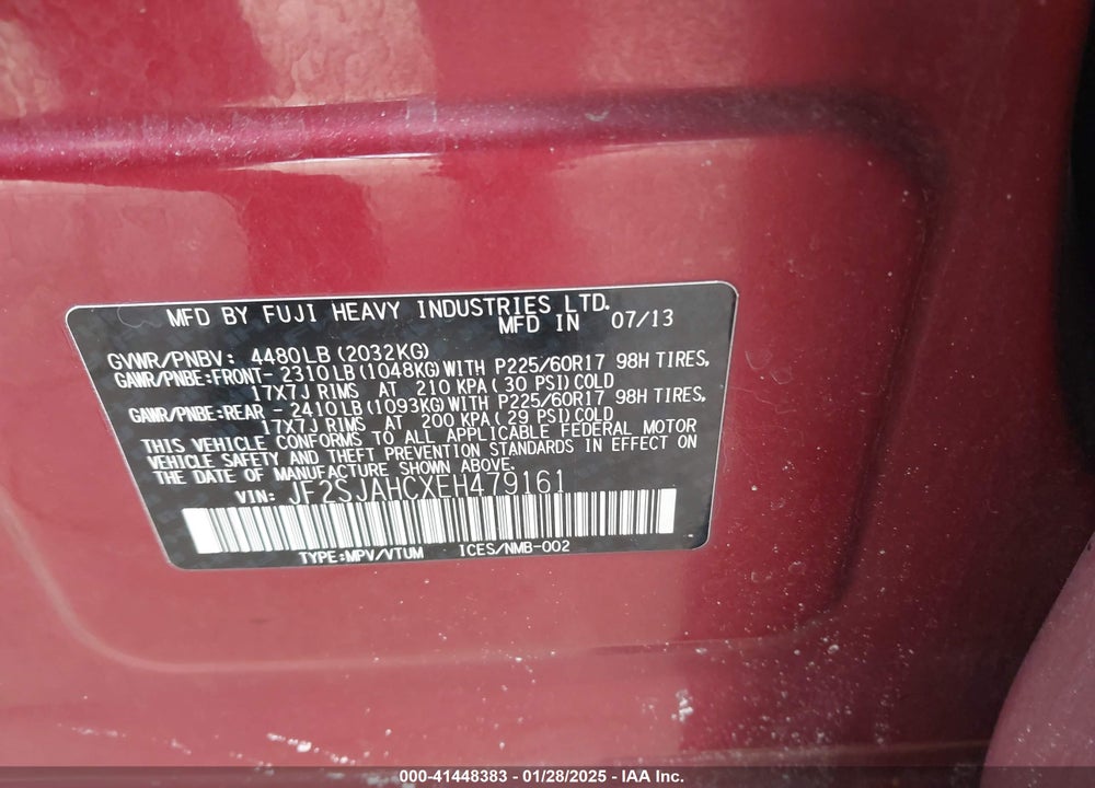 2014 SUBARU FORESTER 2.5I LIMITED VIN: JF2SJAHCXEH479161
