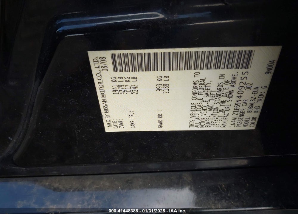 2009 NISSAN ALTIMA VIN: 1N4AL21E69N409255