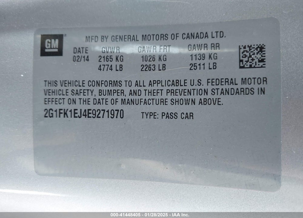 2014 CHEVROLET CAMARO VIN: 2G1FK1EJ4E9271970