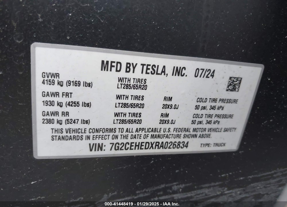 2024 TESLA CYBERTRUCK ALL-WHEEL DRIVE VIN: 7G2CEHEDXRA026834