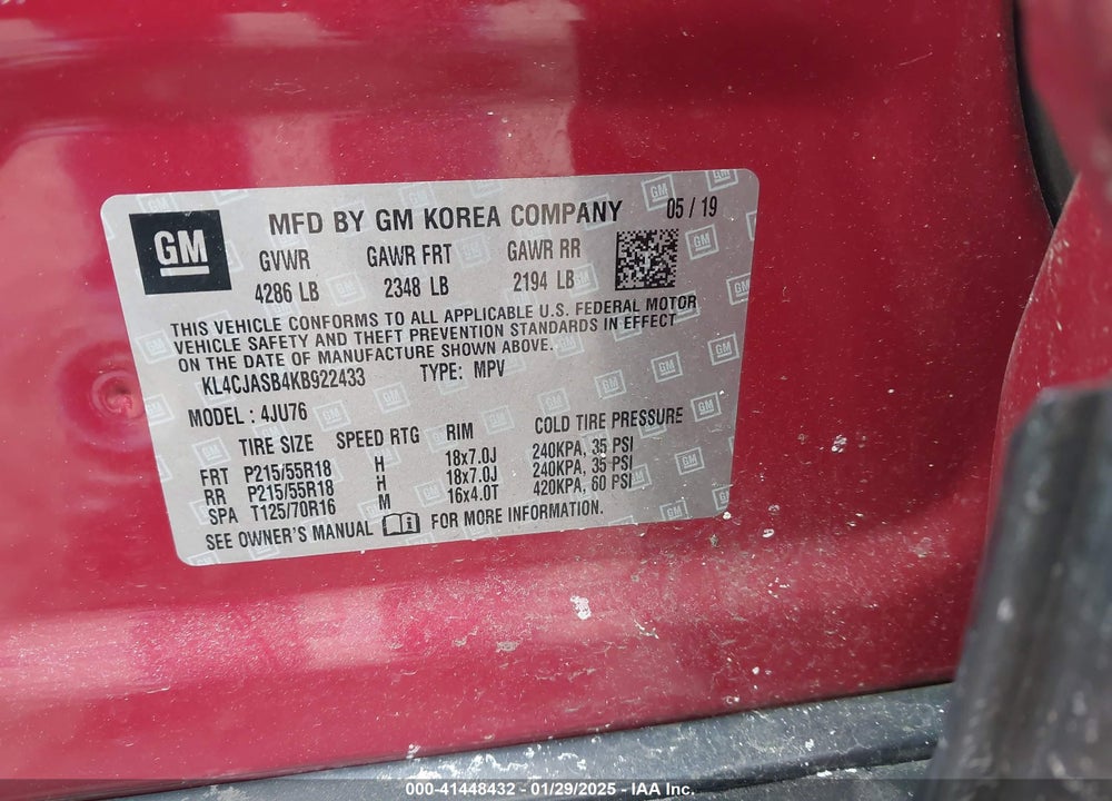 2019 BUICK ENCORE FWD PREFERRED VIN: KL4CJASB4KB922433