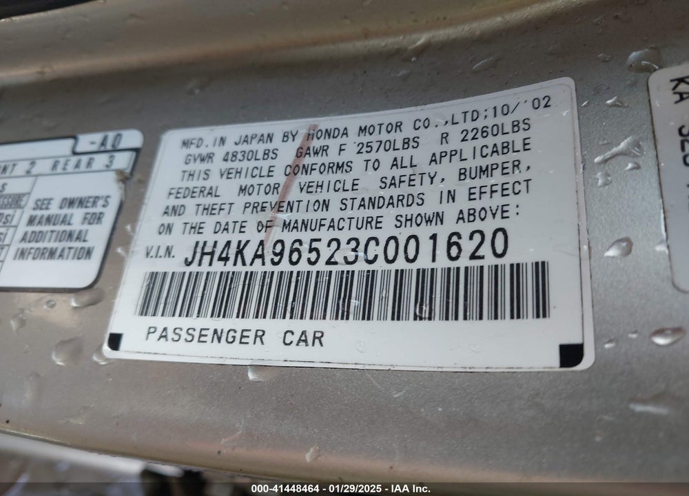 2003 ACURA RL 3.5 VIN: JH4KA96523C001620