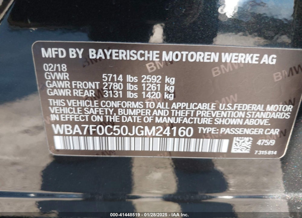 2018 BMW 750I VIN: WBA7F0C50JGM24160