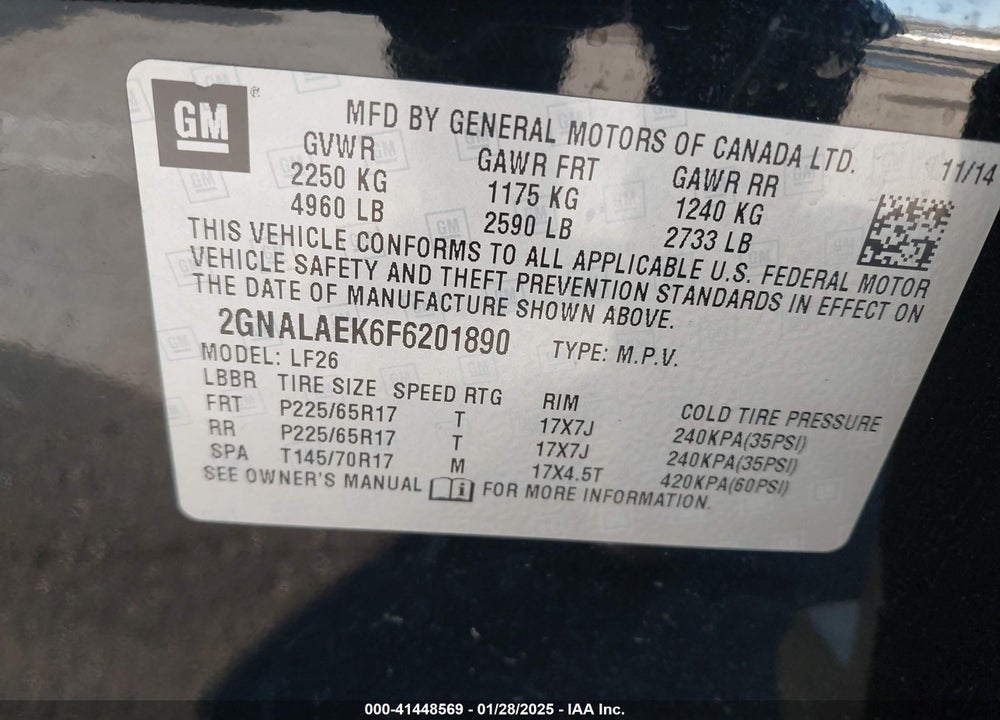 2015 CHEVROLET EQUINOX LS VIN: 2GNALAEK6F6201890