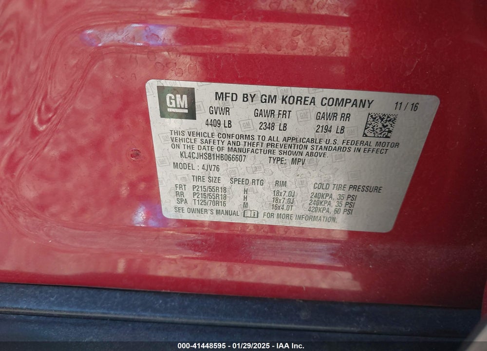 2017 BUICK ENCORE PREMIUM VIN: KL4CJHSB1HB066607