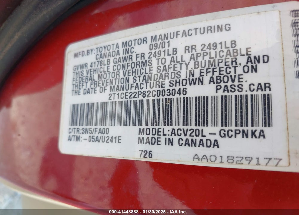 2002 TOYOTA CAMRY SOLARA SE VIN: 2T1CE22P82C003046
