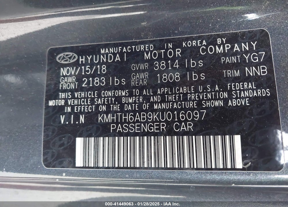 2019 HYUNDAI VELOSTER VIN: KMHTH6AB9KU016097