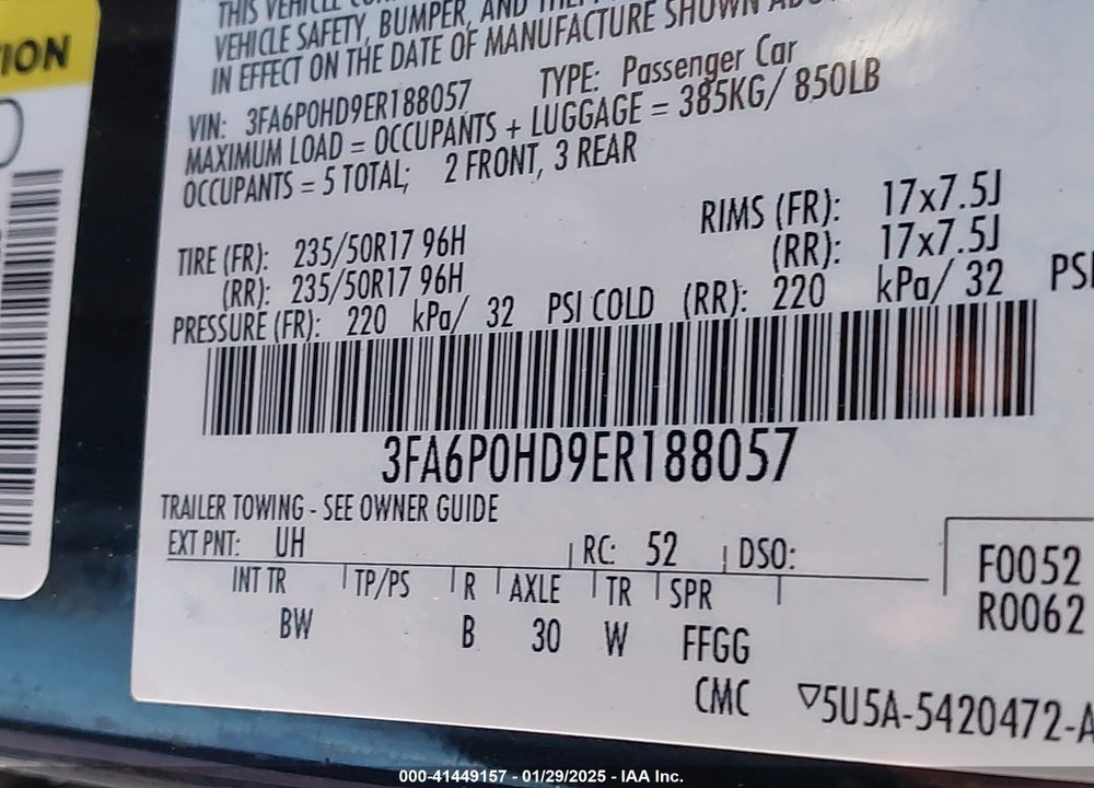 2014 FORD FUSION VIN: 3FA6P0HD9ER188057