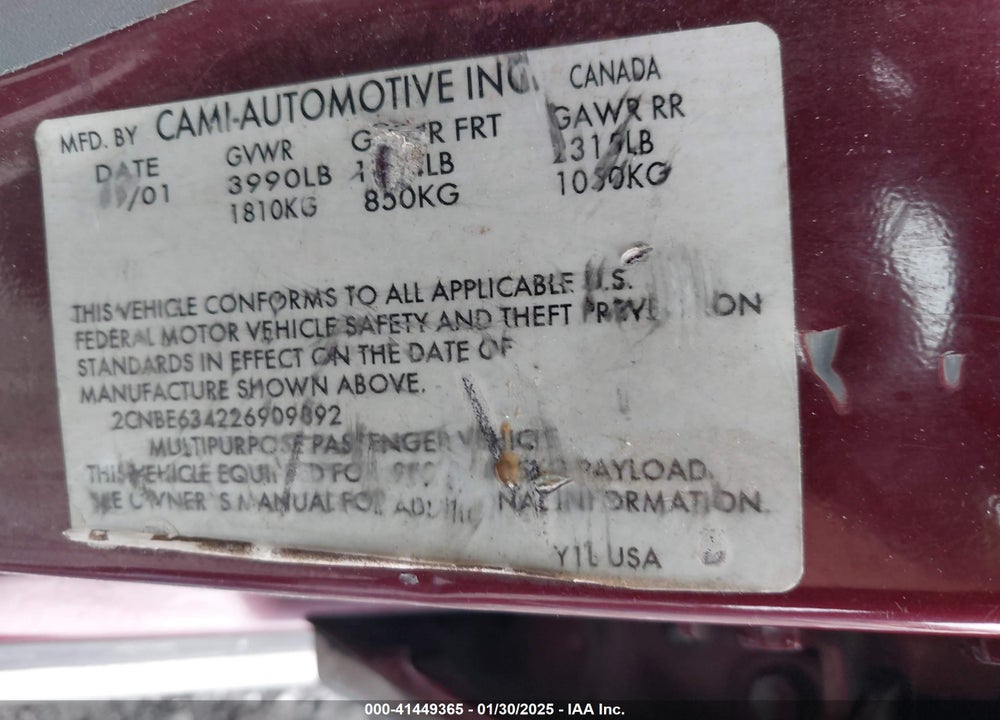 2002 CHEVROLET TRACKER HARD TOP LT VIN: 2CNBE634226909892