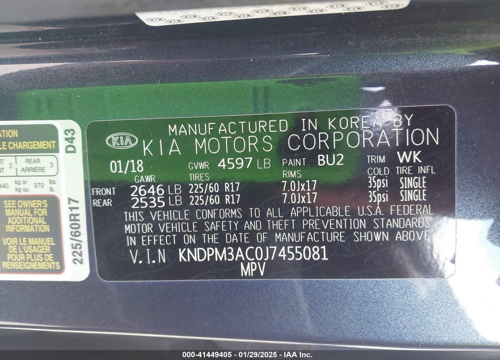 2018 KIA SPORTAGE LX VIN: KNDPM3AC0J7455081