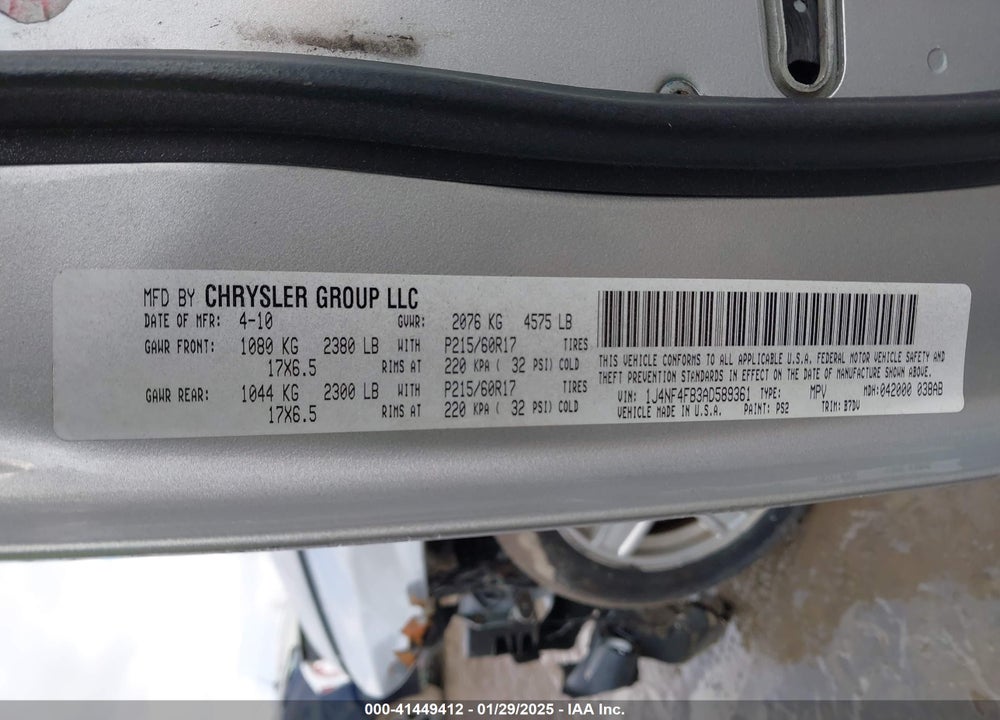 2010 JEEP COMPASS SPORT VIN: 1J4NF4FB3AD589361