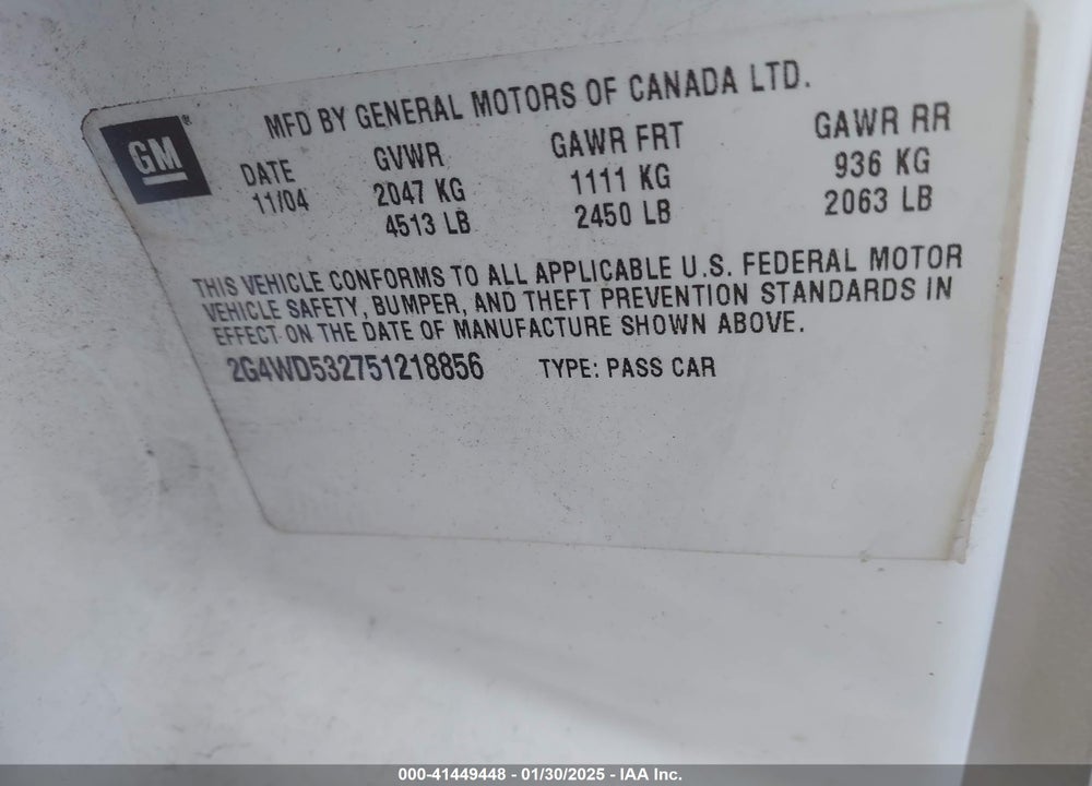 2005 BUICK LACROSSE CXL VIN: 2G4WD532751218856
