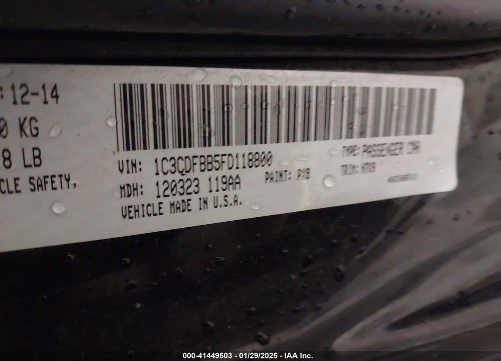 2015 DODGE DART VIN: 1C3CDFBB5FD118800