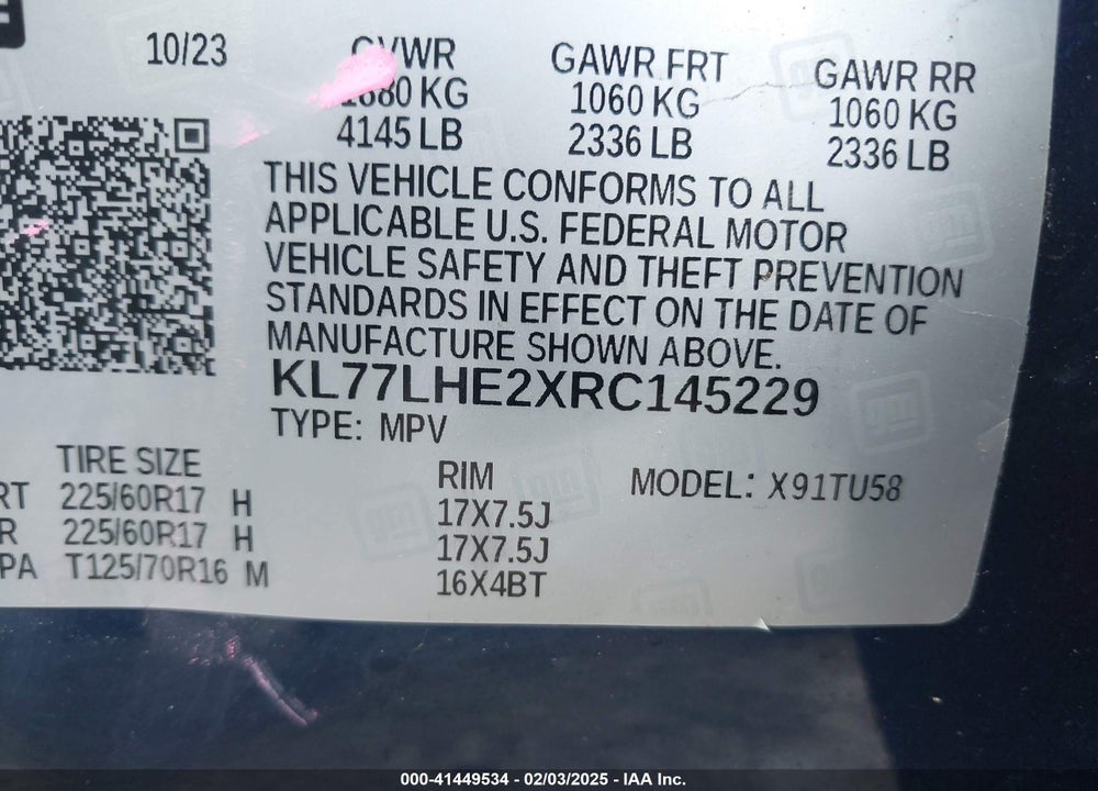 2024 CHEVROLET TRAX FWD LT VIN: KL77LHE2XRC145229