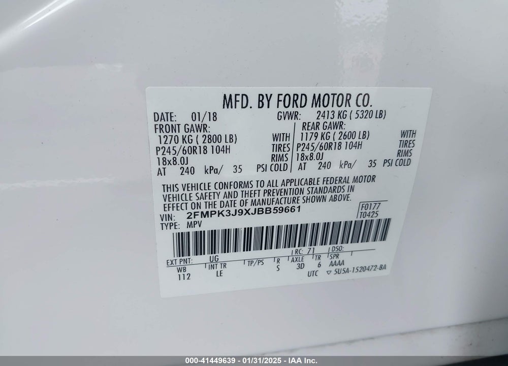 2018 FORD EDGE SEL VIN: 2FMPK3J9XJBB59661