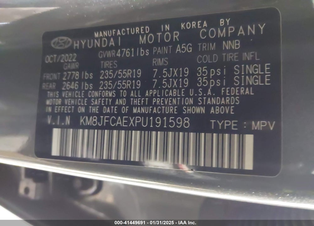 2023 HYUNDAI TUCSON XRT VIN: KM8JFCAEXPU191598