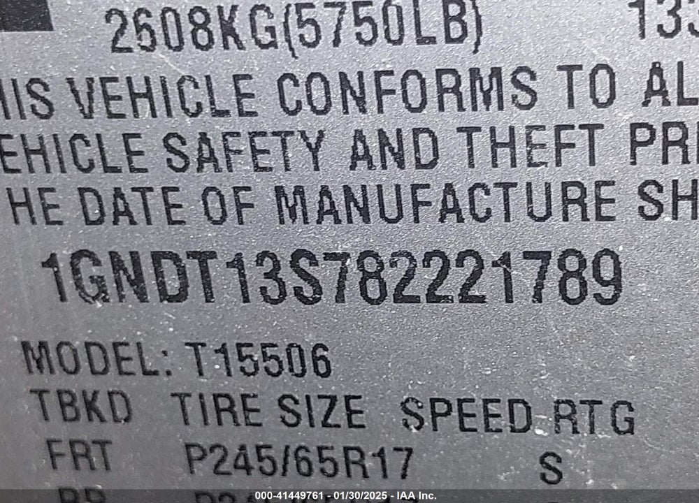 2008 CHEVROLET TRAILBLAZER LT VIN: 1GNDT13S782221789