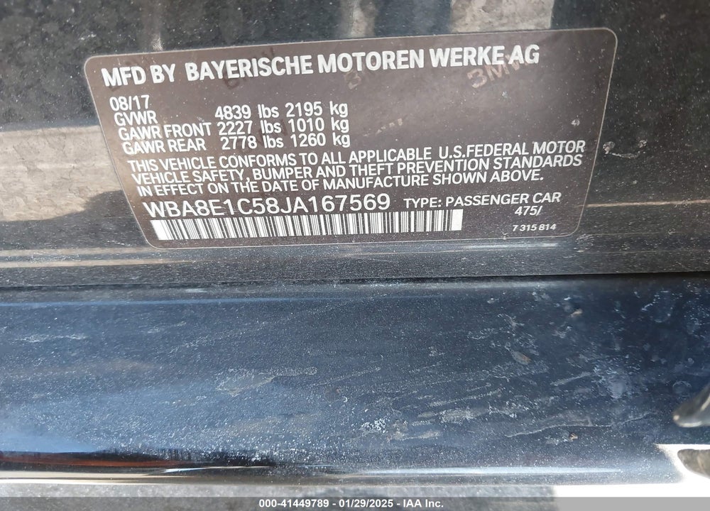 2018 BMW 330E VIN: WBA8E1C58JA167569
