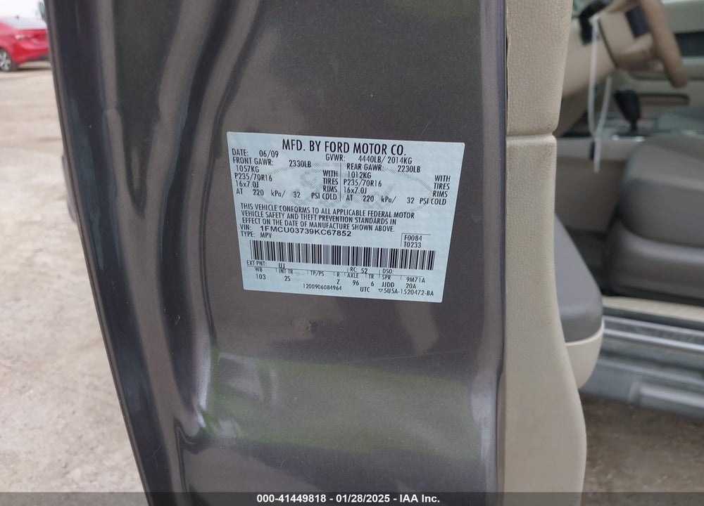 2009 FORD ESCAPE XLT VIN: 1FMCU03739KC67852