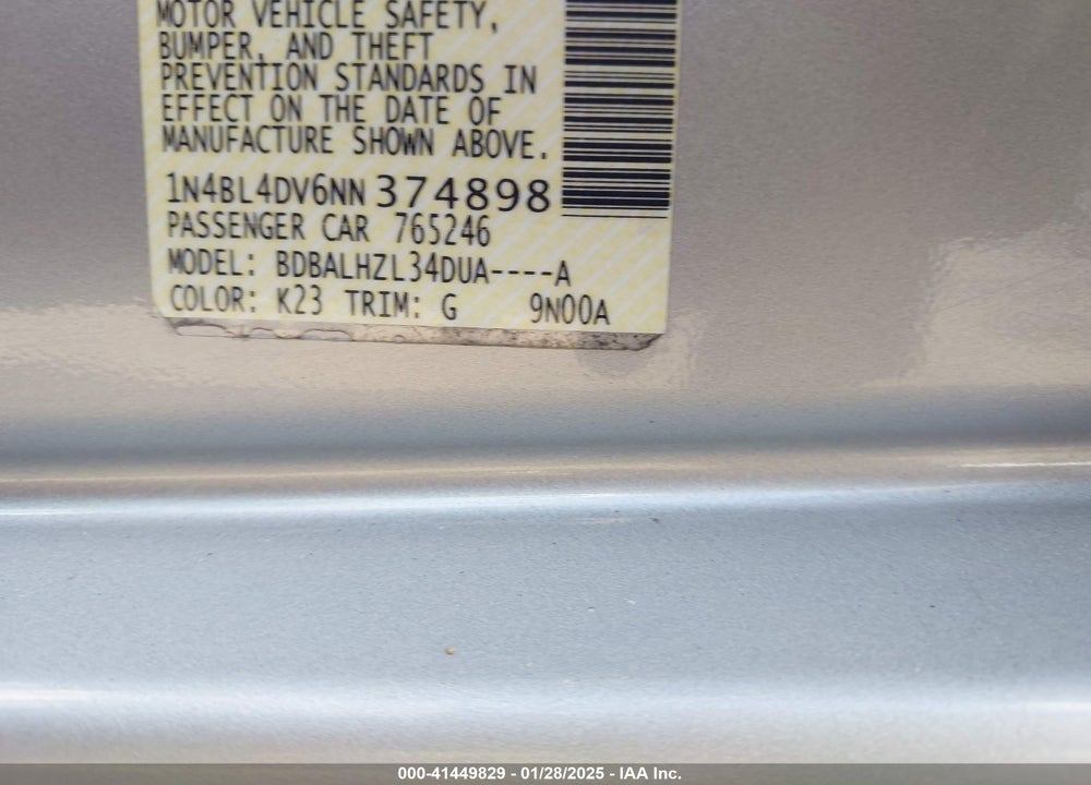 2022 NISSAN ALTIMA VIN: 1N4BL4DV6NN374898