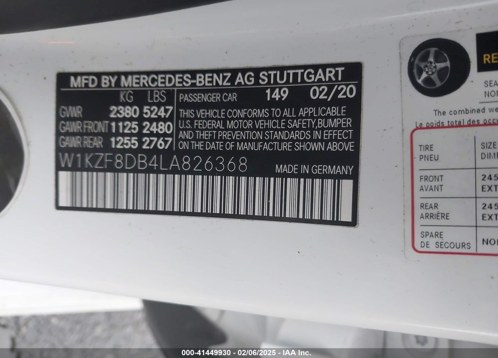 2020 MERCEDES-BENZ E 350 VIN: W1KZF8DB4LA826368