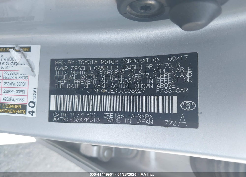 2018 TOYOTA COROLLA IM VIN: JTNKARJEXJJ558627