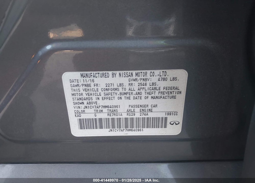 2017 INFINITI Q50 VIN: JN1CV7AP7HM640961