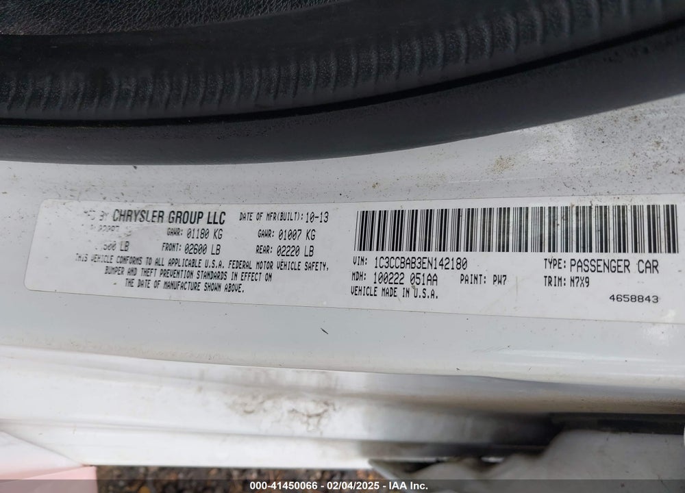 2014 CHRYSLER 200 VIN: 1C3CCBAB3EN142180