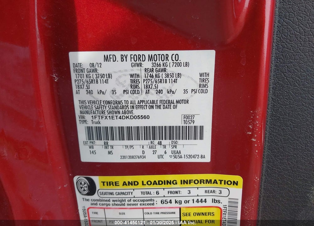 2013 FORD F-150 VIN: 1FTFX1ET4DKD05560