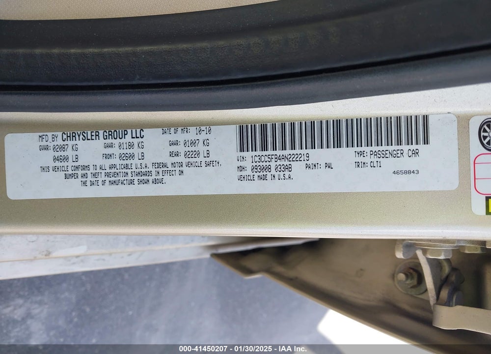 2010 CHRYSLER SEBRING VIN: 1C3CC5FB4AN222219