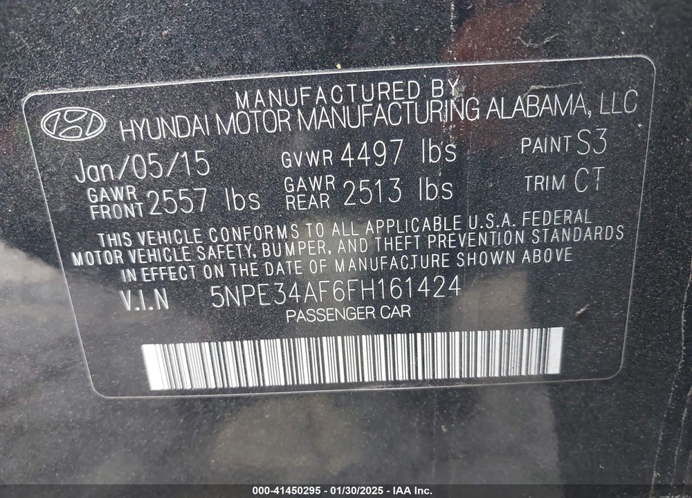 2015 HYUNDAI SONATA VIN: 5NPE34AF6FH161424