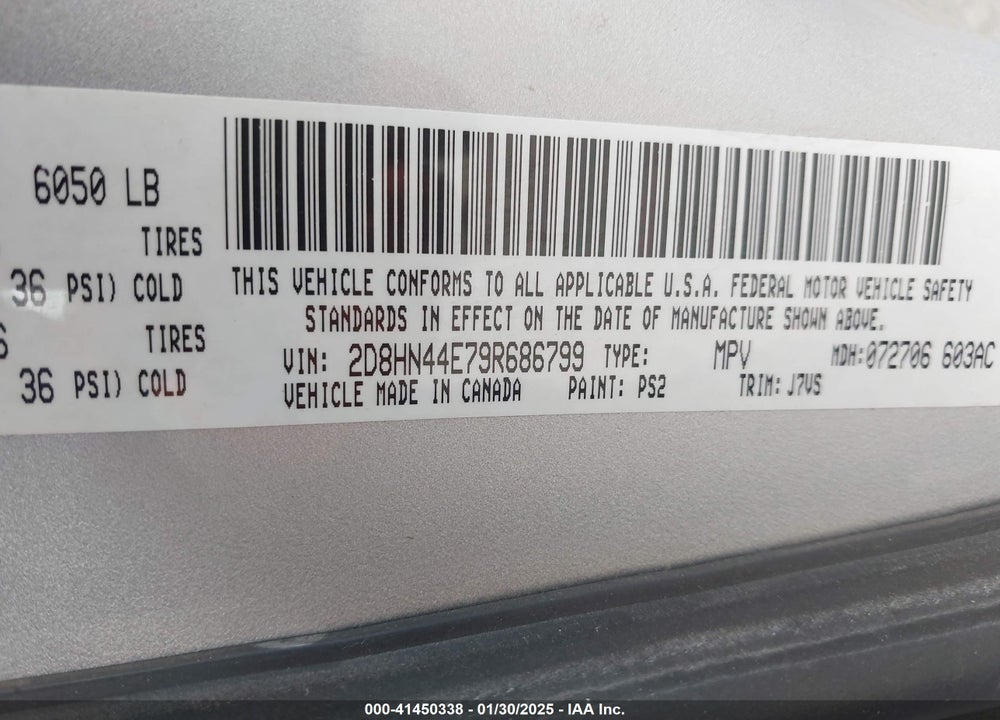 2009 DODGE GRAND CARAVAN SE VIN: 2D8HN44E79R686799