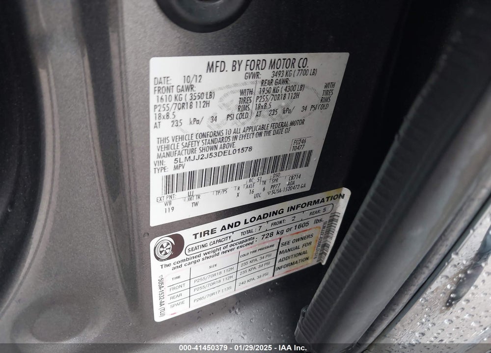 2013 LINCOLN NAVIGATOR VIN: 5LMJJ2J53DEL01578