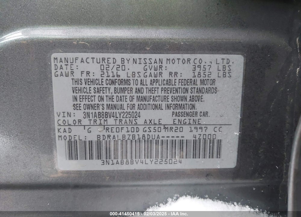 2020 NISSAN SENTRA VIN: 3N1AB8BV4LY225024