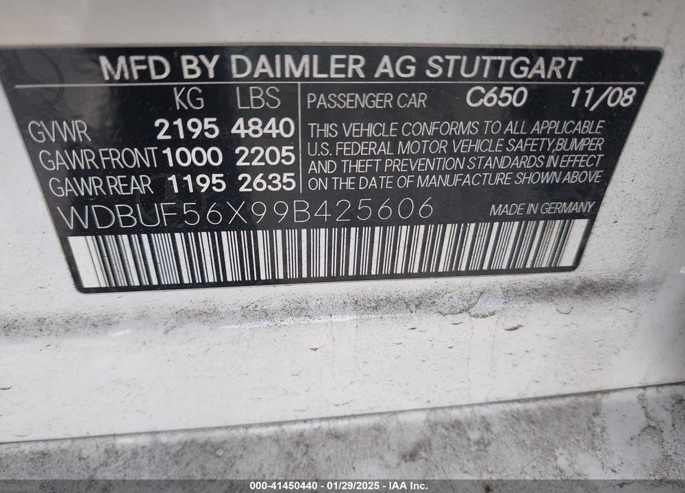 2009 MERCEDES-BENZ E VIN: WDBUF56X99B425606