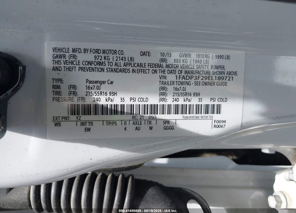 2014 FORD FOCUS SE VIN: 1FADP3F29EL189721