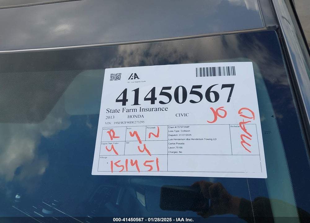 2013 HONDA CIVIC VIN: 19XFB2F90DE273295