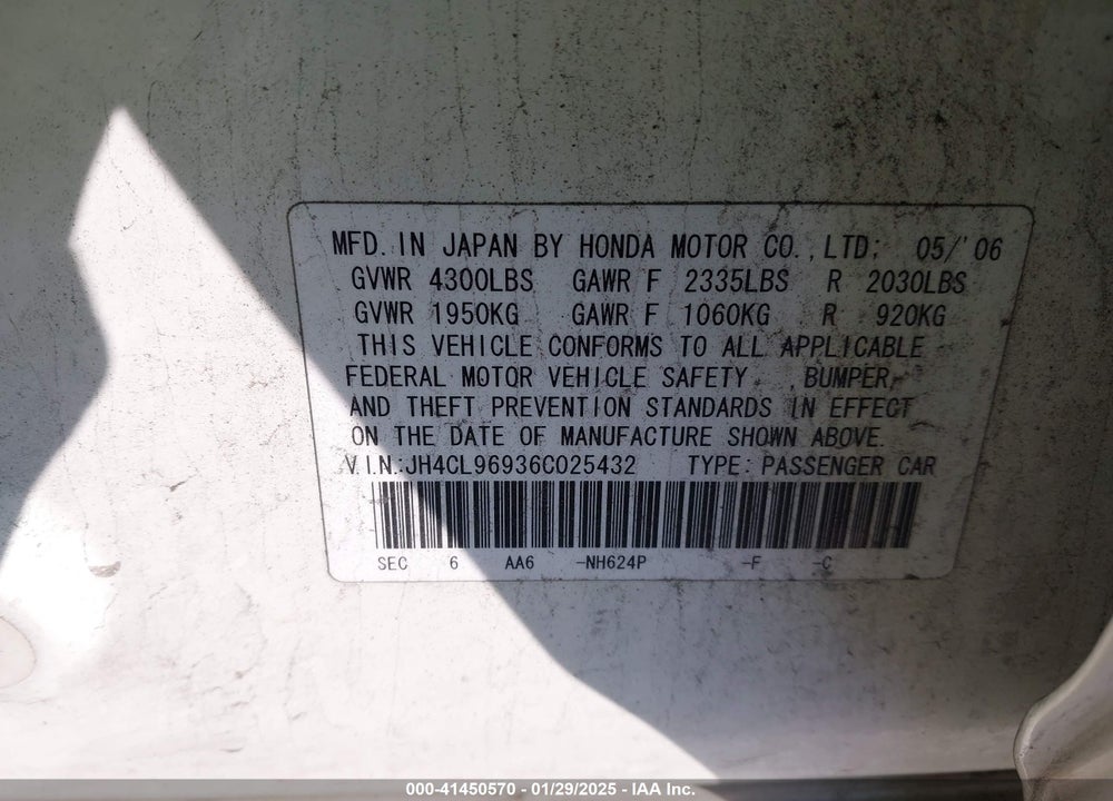 2006 ACURA TSX VIN: JH4CL96936C025432