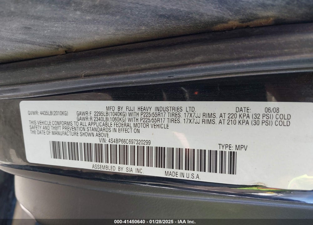 2009 SUBARU OUTBACK VIN: 4S4BP66C697320299