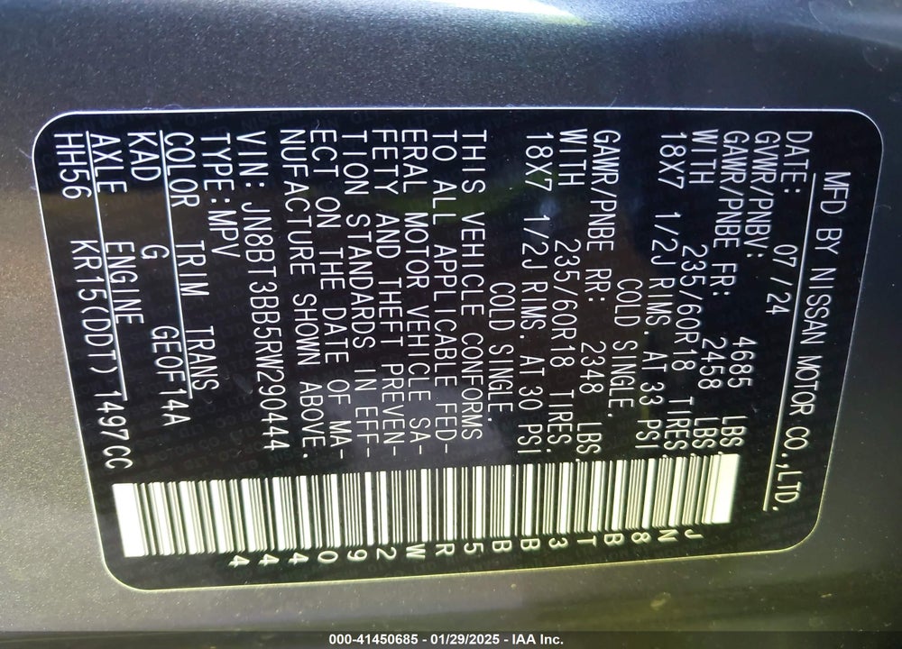 2024 NISSAN ROGUE SV INTELLIGENT AWD VIN: JN8BT3BB5RW290444