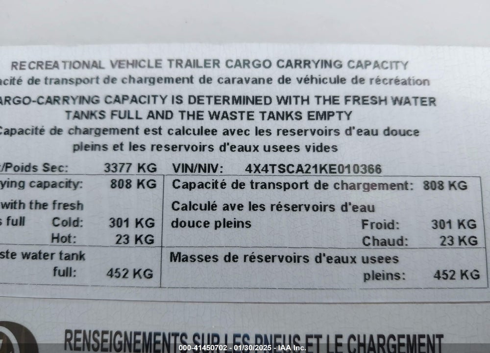 2019 FOREST RIVER SANDSTORM VIN: 4X4TSCA21KE010366