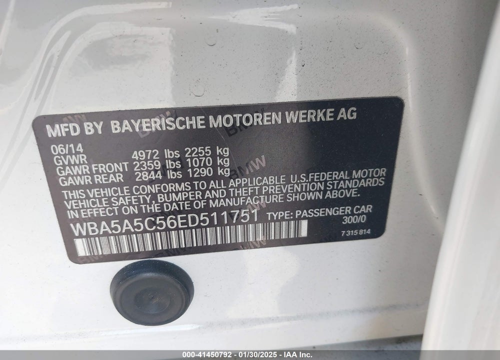 2014 BMW 528I VIN: WBA5A5C56ED511751