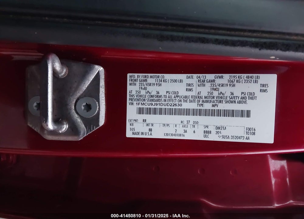 2013 FORD ESCAPE TITANIUM VIN: 1FMCU9J91DUD22630
