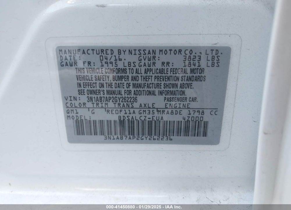 2016 NISSAN SENTRA FE+ S VIN: 3N1AB7AP2GY262236