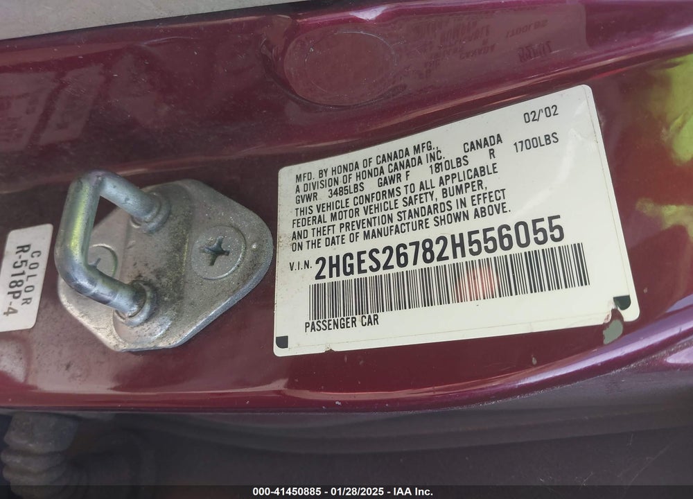 2002 HONDA CIVIC EX VIN: 2HGES26782H556055