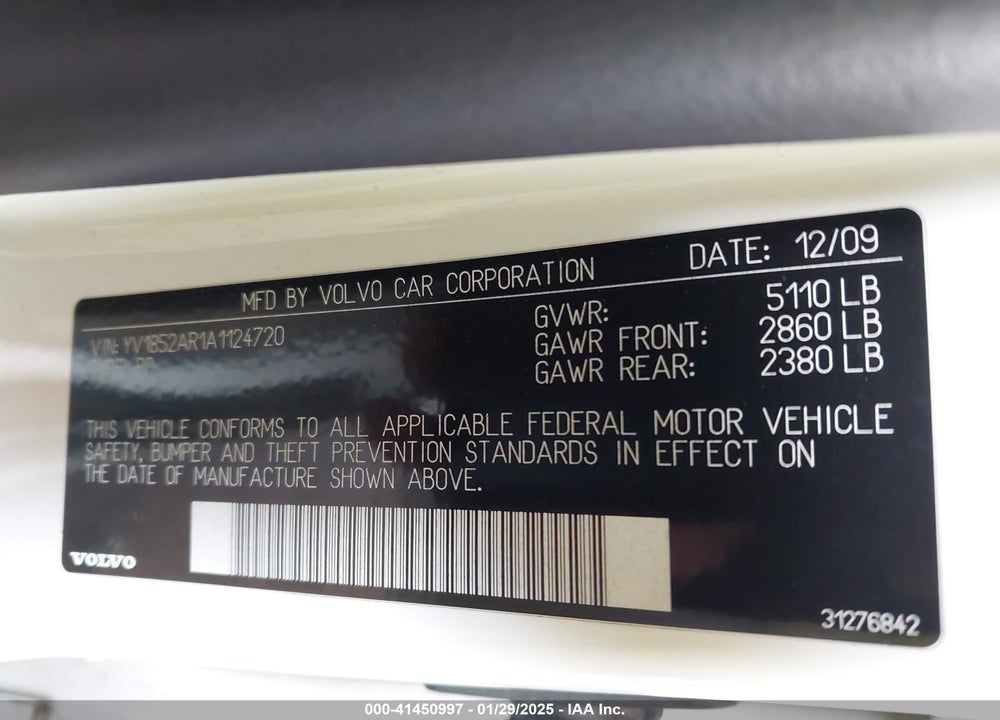 2010 VOLVO S80 V8 VIN: YV1852AR1A1124720